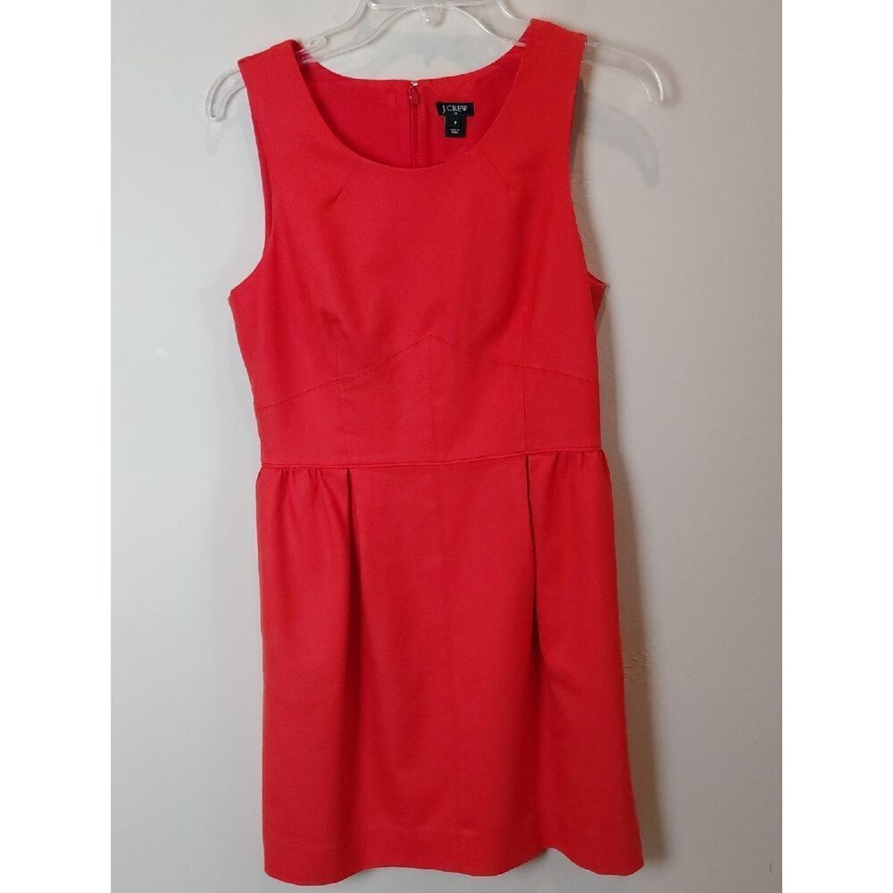 J.CREW Red/Orange Allie Dress Pockets Fit n Flare 8 EUC